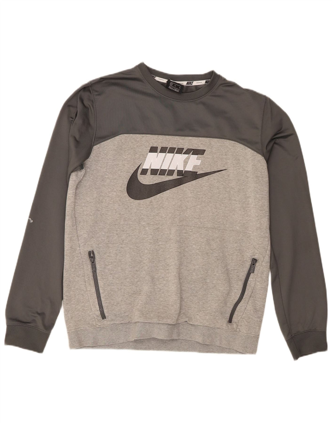 Nike Herren Grafik-Sweatshirt-Pullover aus mittelgrauer Colourblock-Baumwolle