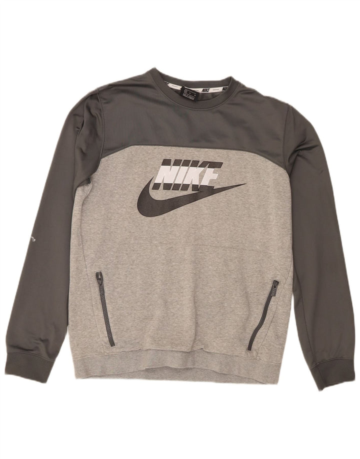 Nike Herren Grafik-Sweatshirt-Pullover aus mittelgrauer Colourblock-Baumwolle