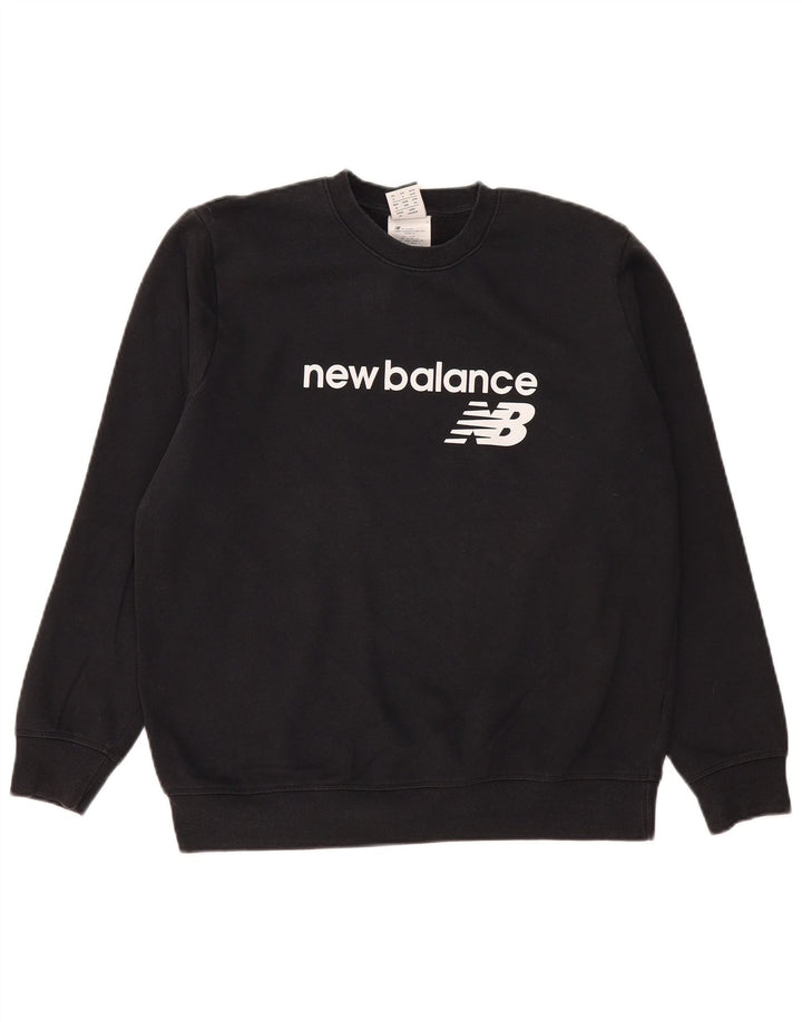 NEW BALANCE Damen Grafik-Sweatshirt-Pullover UK 16 Große schwarze Baumwolle