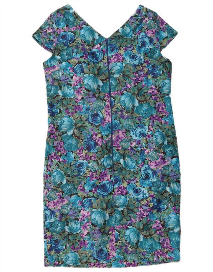 VINTAGE Womens Sheath Dress UK 12 Medium Blue Floral Polyester
