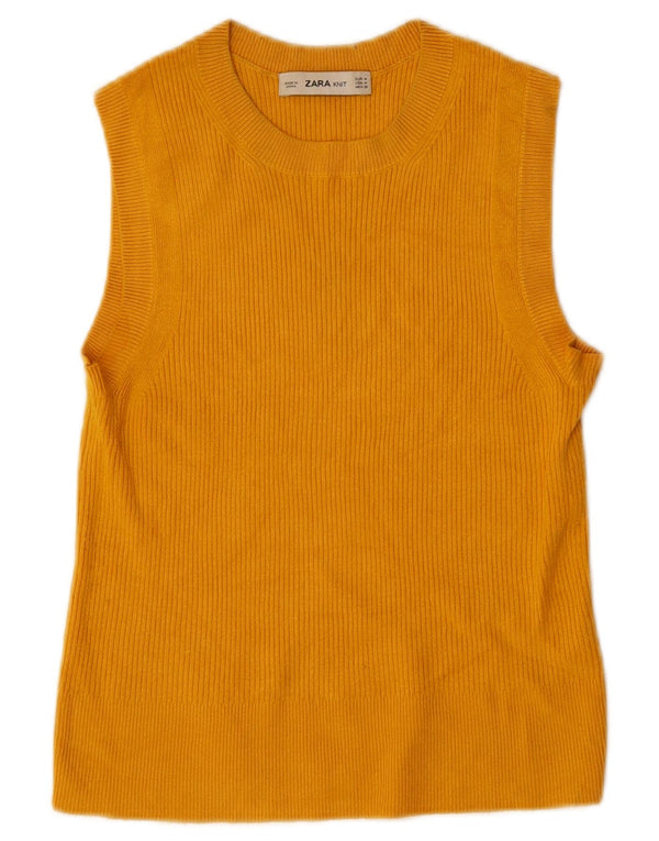 ZARA Damen Crop Vest Tank Top UK 12 Mittelgelbe Viskose