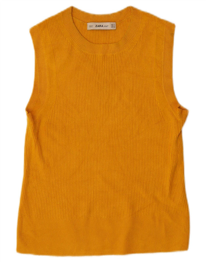ZARA Damen Crop Vest Tank Top UK 12 Mittelgelbe Viskose