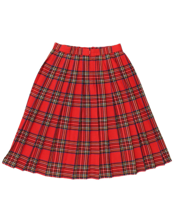 VINTAGE Damen Messerfaltenrock IT 44 Medium W32 Rot karierte Wolle