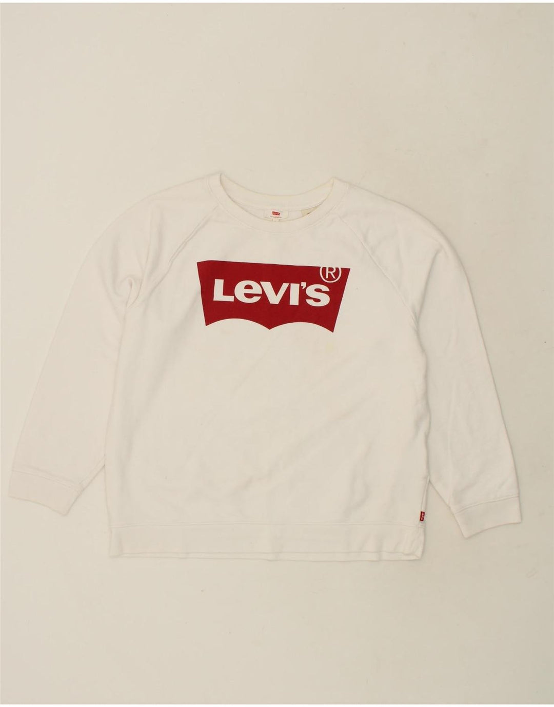 LEVI'S Womens Graphic Sweatshirt Jumper UK 16 Large White Cotton Vintage Levi's and Second-Hand Levi's from Messina Hembry 