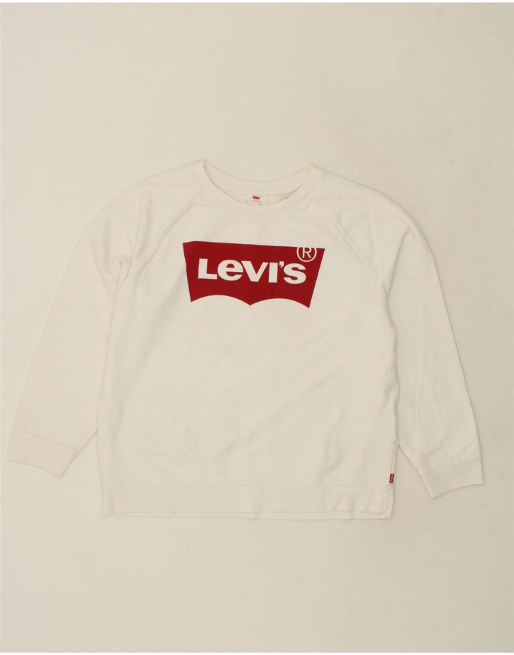 LEVI'S Womens Graphic Sweatshirt Jumper UK 16 Large White Cotton Vintage Levi's and Second-Hand Levi's from Messina Hembry 