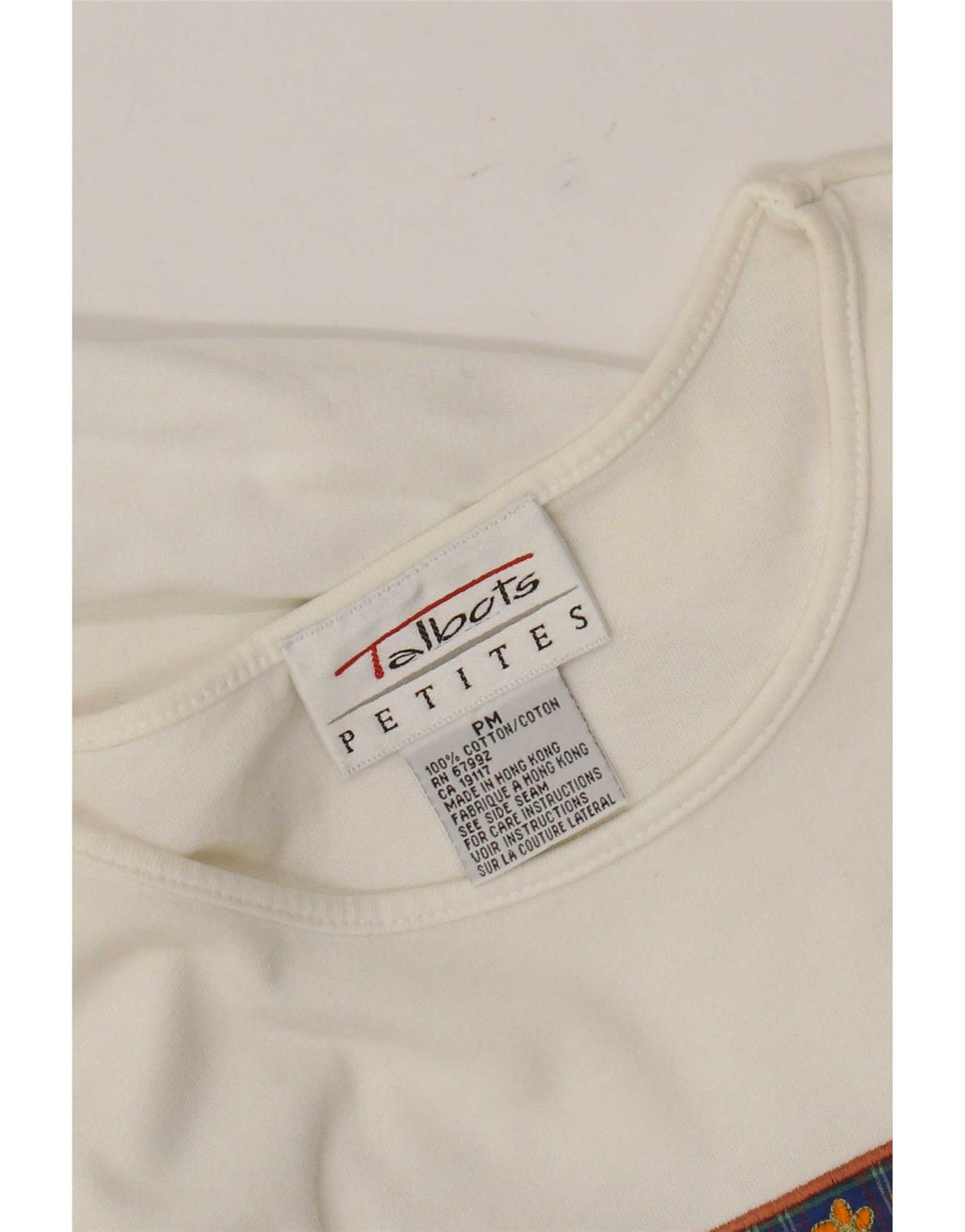 Talbots Damen Petites Graphic T-Shirt Top UK 14 Mittelweiße Baumwolle
