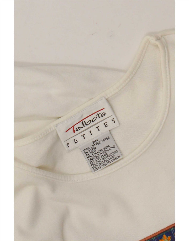 Talbots Damen Petites Graphic T-Shirt Top UK 14 Mittelweiße Baumwolle