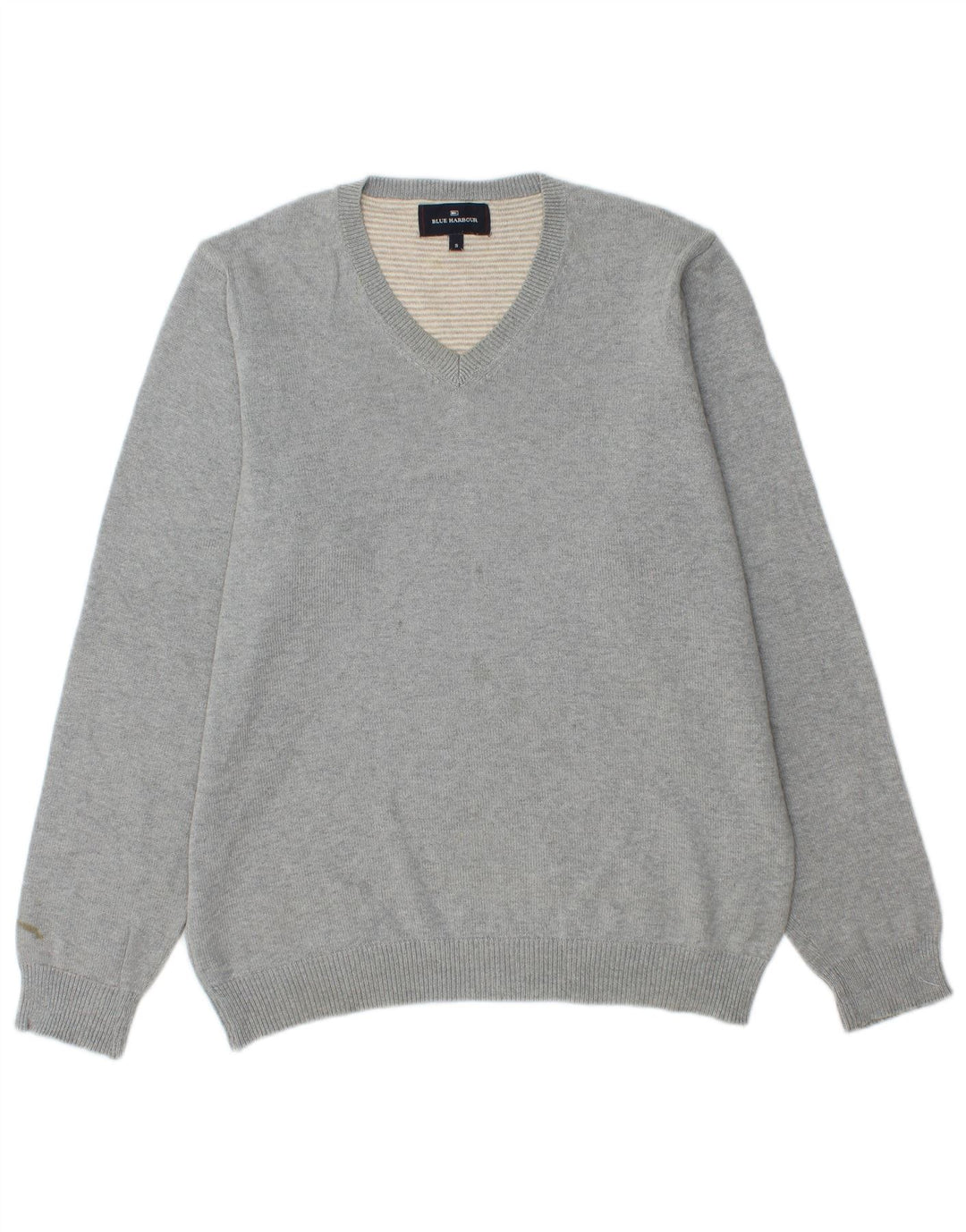 Marks & Spencer Herren Blue Harbor V-Ausschnitt Pullover Pullover Small Grau Baumwolle