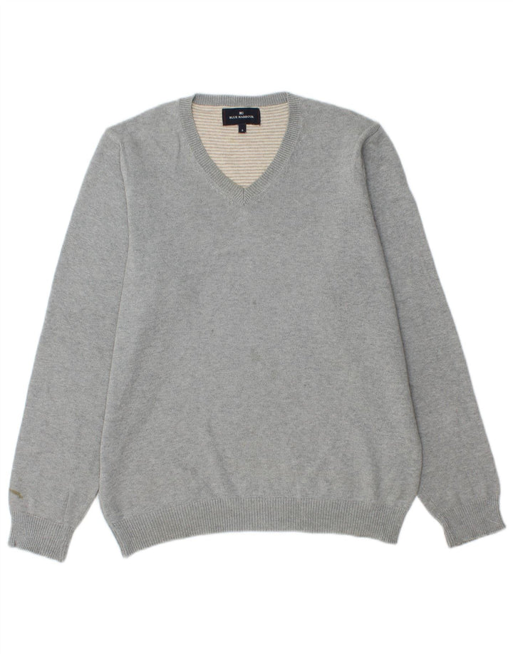 Marks & Spencer Herren Blue Harbor V-Ausschnitt Pullover Pullover Small Grau Baumwolle