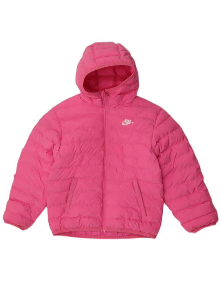 Nike Jungen-Jacke mit Kapuze, gepolstert, 12–13 Jahre, groß, rosa, Polyester