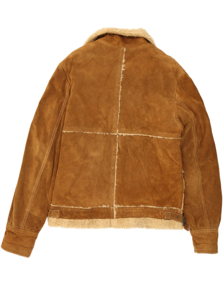 J.J.Scott Herren-Sherpa-Wildlederjacke, EU 50, großes braunes Leder