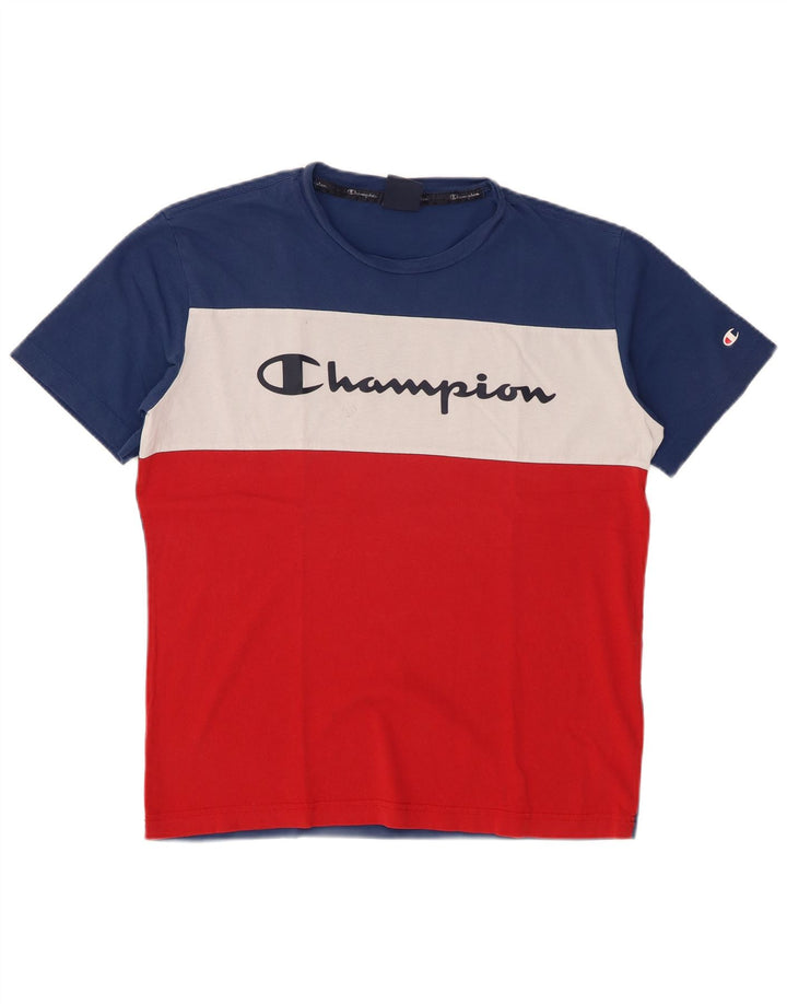 Champion Herren-T-Shirt mit Grafik, mittelgroß, mehrfarbig, Colourblock-Baumwolle