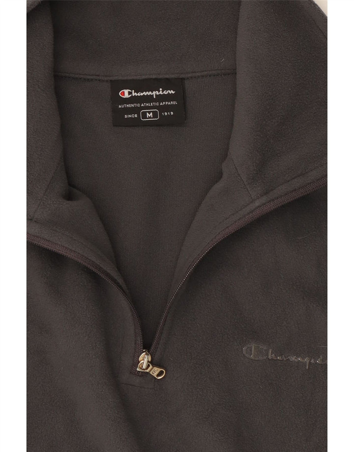 CHAMPION Mens Zip Neck Fleece Jumper Medium Grey Polyester Vintage Champion and Second-Hand Champion from Messina Hembry 