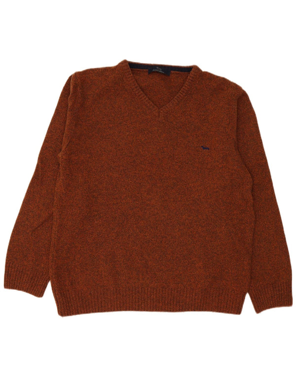 Harmont & Blaine Herren-Pullover mit V-Ausschnitt, 2XL, braun gefleckte Lammwolle