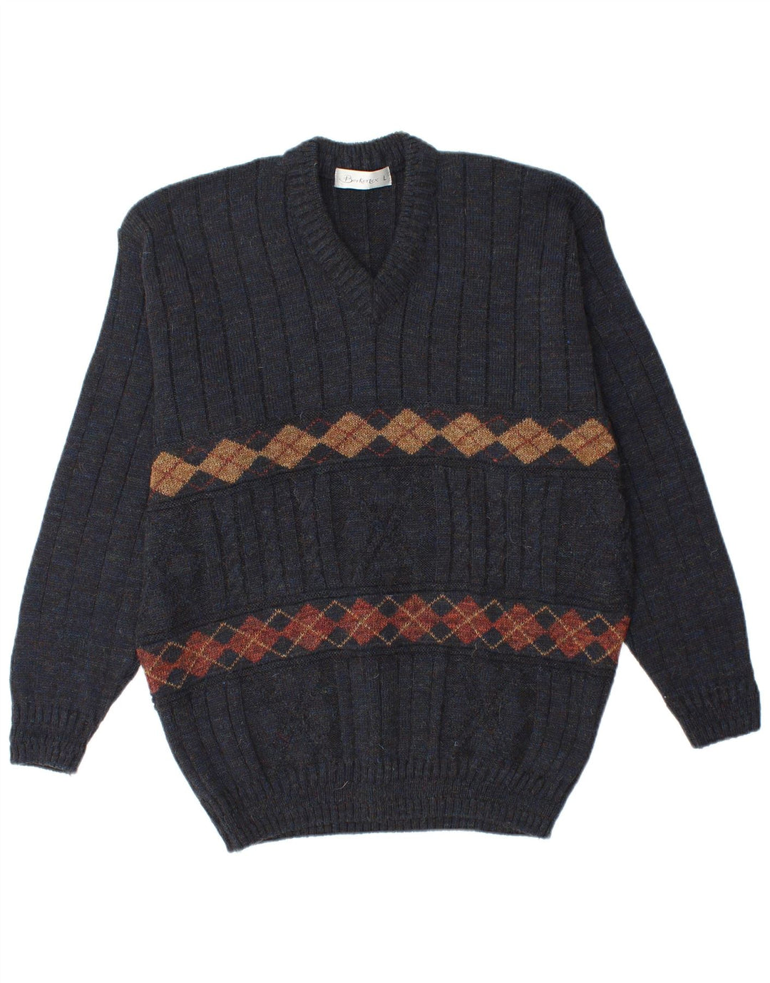 BERKERTEX Herren-Pullover mit V-Ausschnitt, groß, Marineblau, Argyle/Diamant