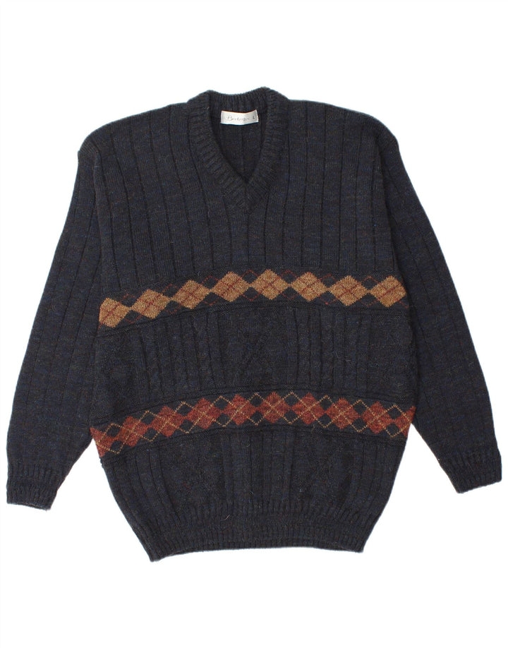 BERKERTEX Herren-Pullover mit V-Ausschnitt, groß, Marineblau, Argyle/Diamant