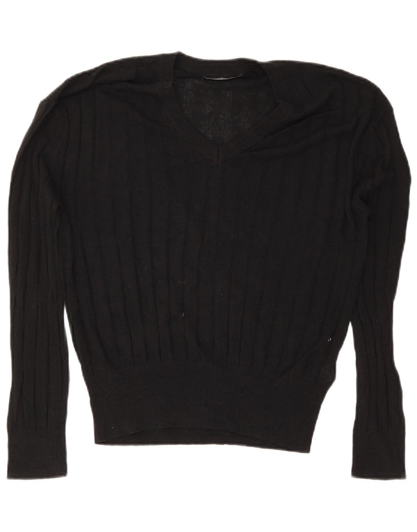 Marks & Spencer Damen-Pullover mit V-Ausschnitt, Gr. 14, mittlere schwarze Viskose