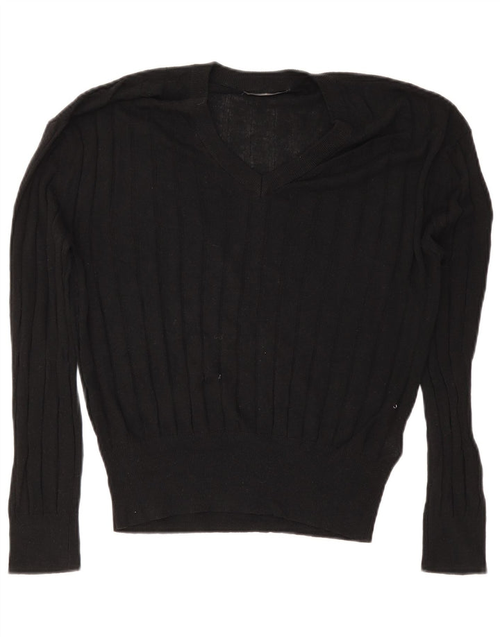 Marks & Spencer Damen-Pullover mit V-Ausschnitt, Gr. 14, mittlere schwarze Viskose