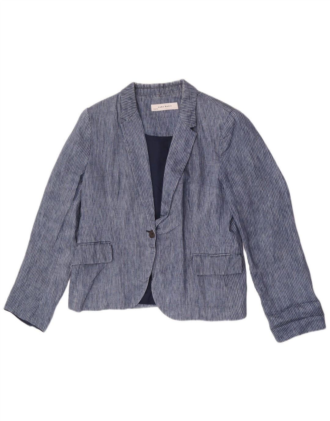Zara Damen 1-Knopf-Blazerjacke UK 18 XL blauer Nadelstreifen-Polyester