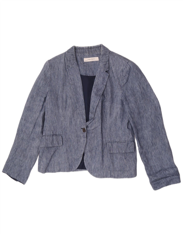 Zara Damen 1-Knopf-Blazerjacke UK 18 XL blauer Nadelstreifen-Polyester