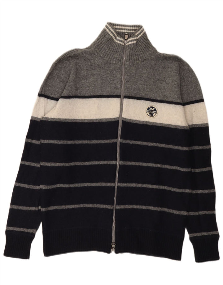North Sails Herren-Strickjacke, groß, marineblau, gestreift, Wolle