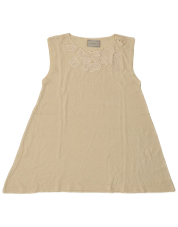Vintage Damen Ärmelloses Blusentop UK 8 Small Off White Floral
