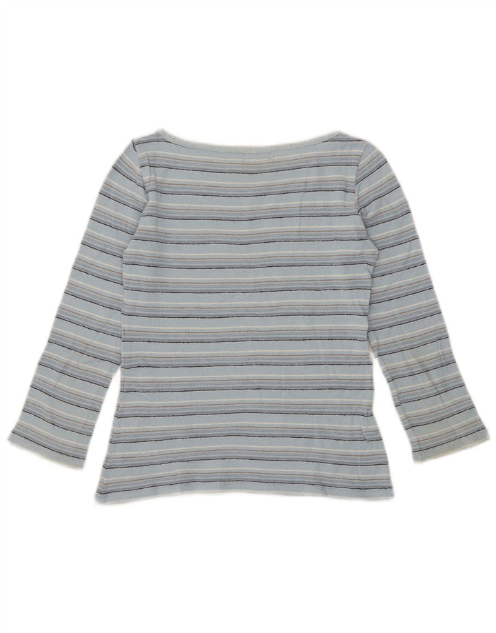 Zara Damen Crop Top 3/4 Ärmel UK 12 Mittelblau gestreift