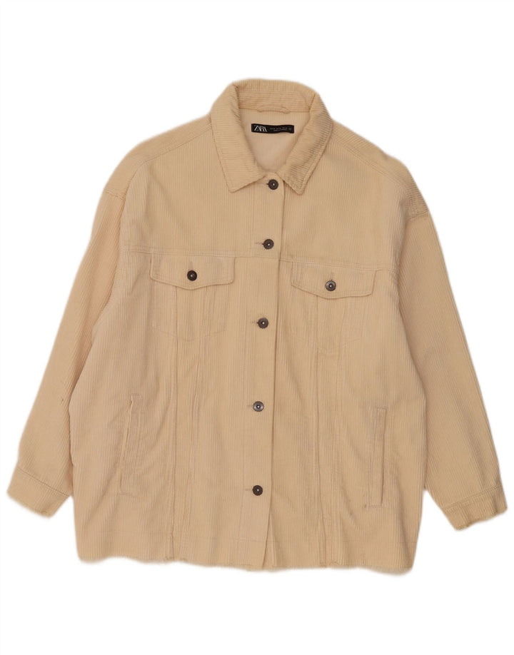 Zara Damen Übergroße Cordjacke UK 18 XL Off White Baumwolle