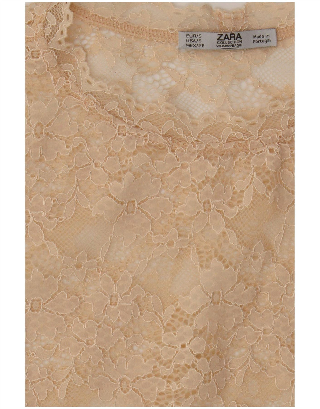 Zara Damen-Spitzen-Top, durchsichtig, UK 10, klein, beige, geblümt