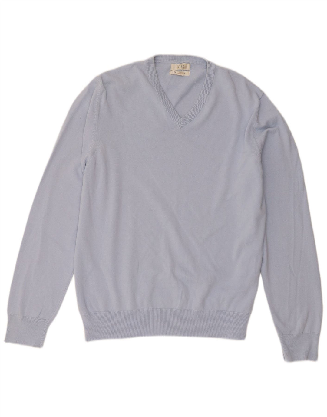 Marks & Spencer Herren-Pullover mit V-Ausschnitt, XL, blaue Baumwolle