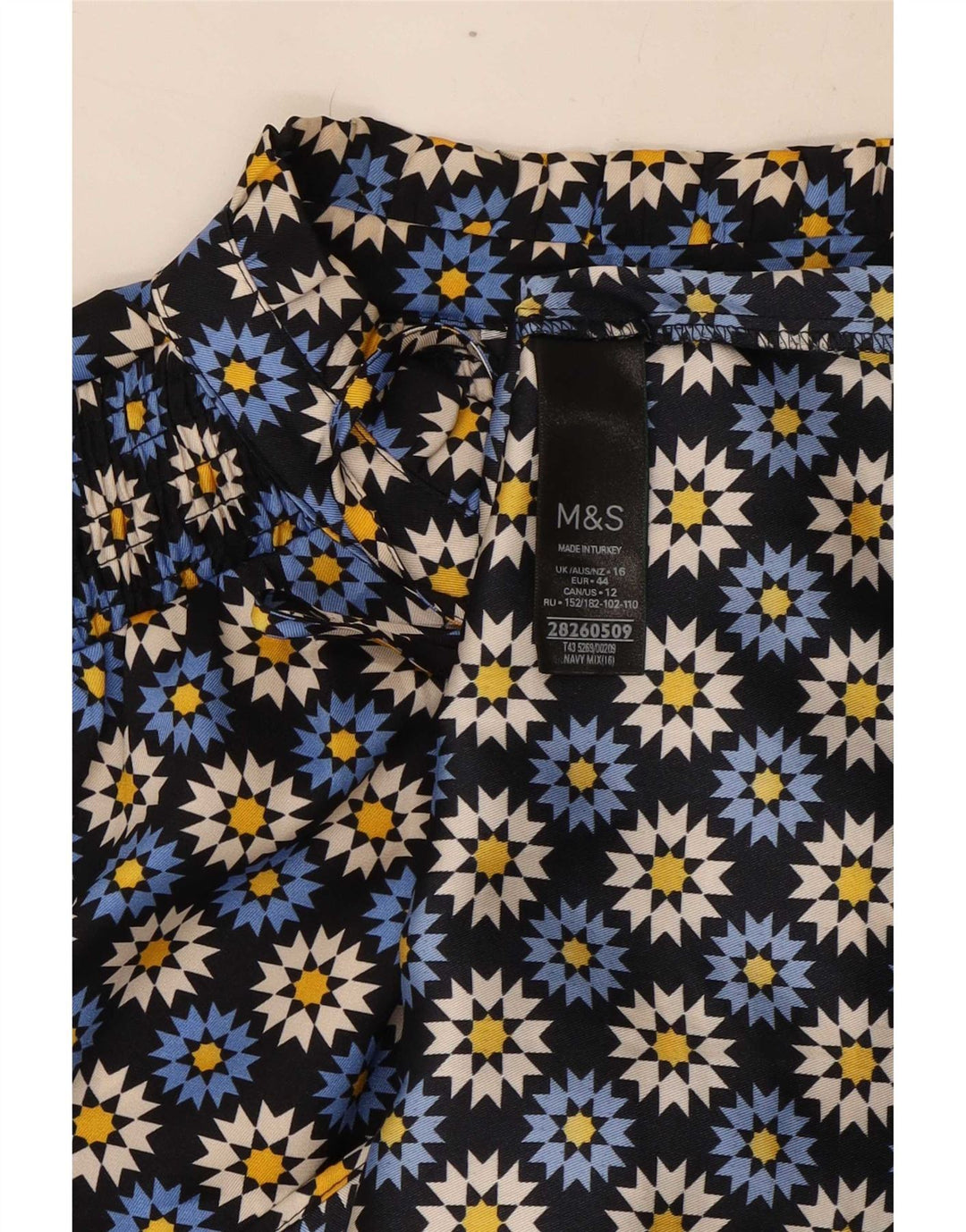 Marks & Spencer Damen-Blusenoberteil mit Bindeband vorne, Gr. 46, Größe L, Marineblau mit Blumenmuster