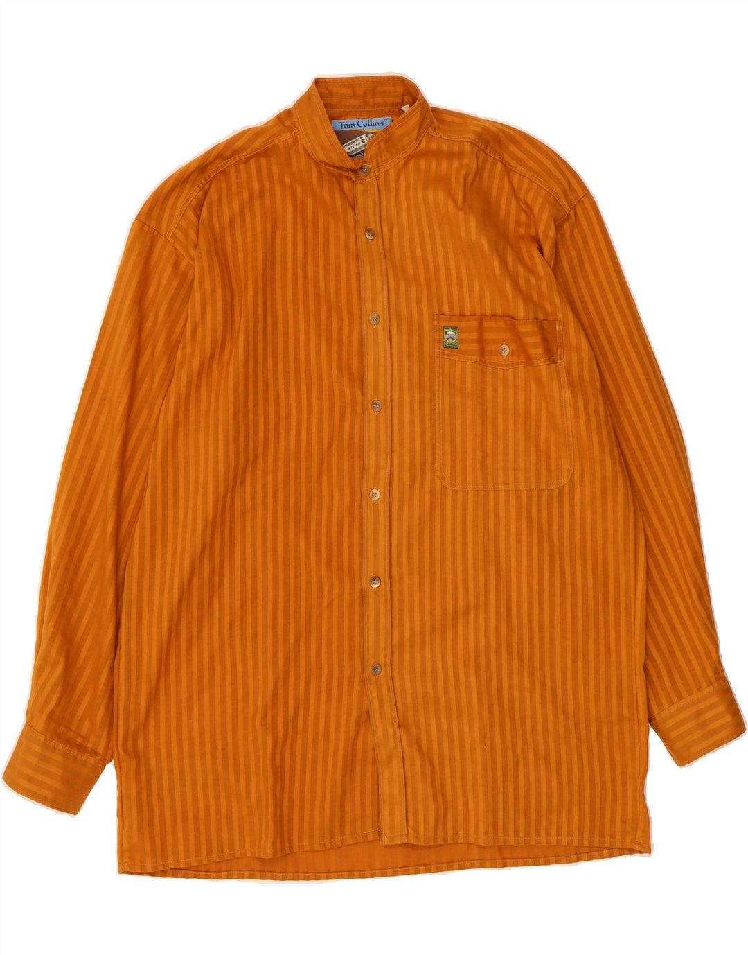 TOM COLLINS Mens Shirt UK 39/40 Medium Orange Striped Polyester Vintage Tom Collins and Second-Hand Tom Collins from Messina Hembry 
