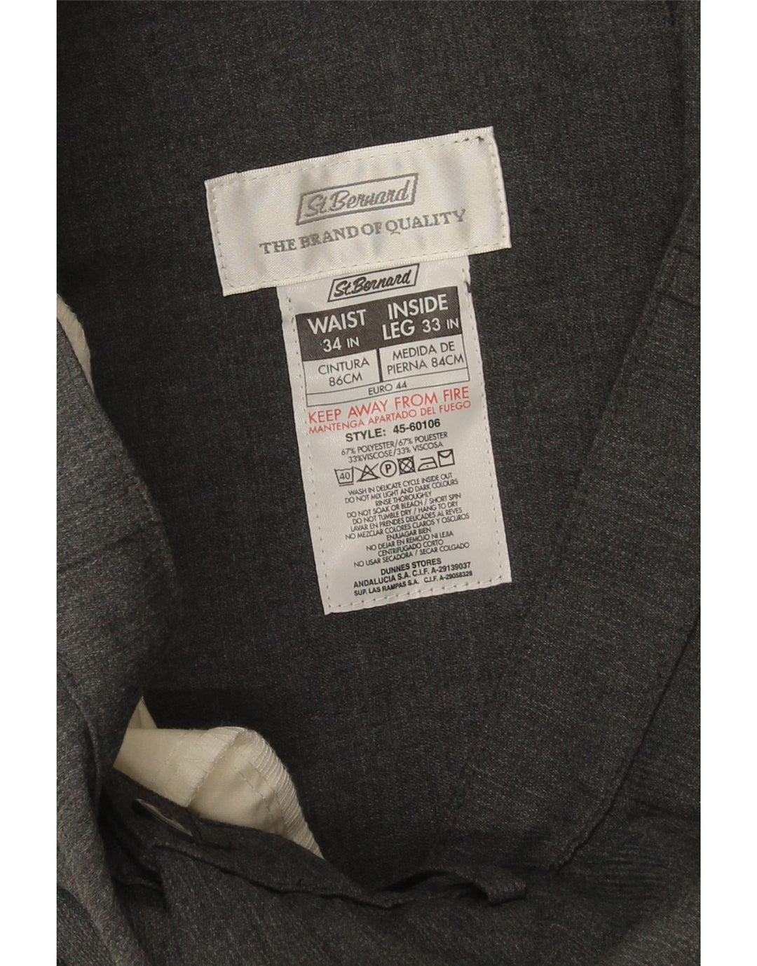 St. Bernard Herren-Anzughose, gerade, W34, L32, grau, Polyester