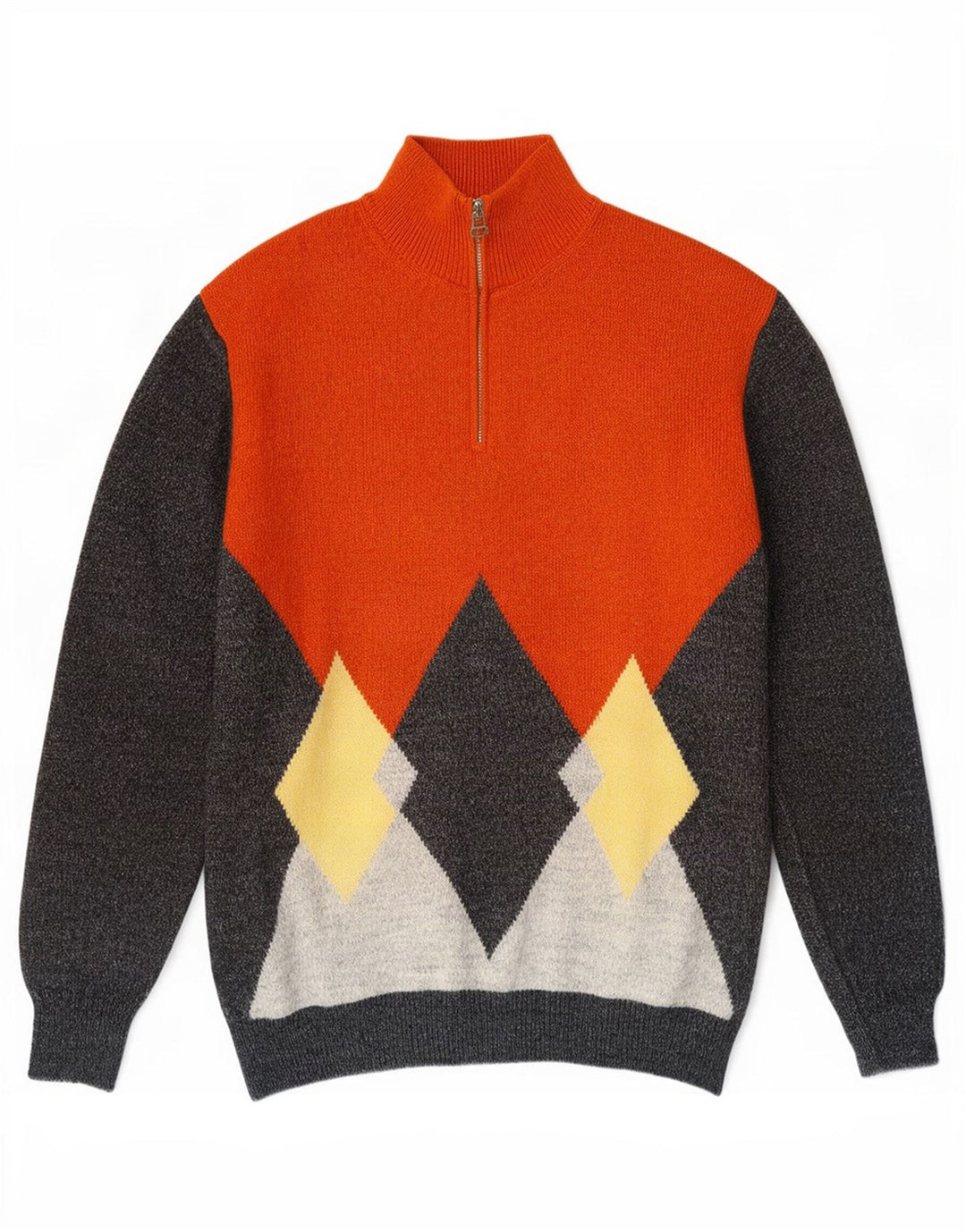 Sangiorgio Herren-Pullover mit Reißverschluss am Hals, mittelgroß, mehrfarbig, Argyle/Diamant
