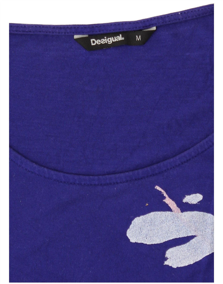 Desigual Damen ärmelloses Blusenoberteil UK 12 Mittelblau geblümt