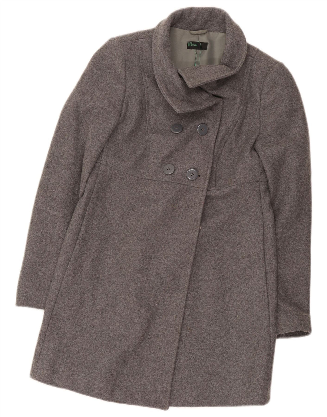 Benetton Damen Zweireihiger Mantel IT 38 XS Graue Wolle