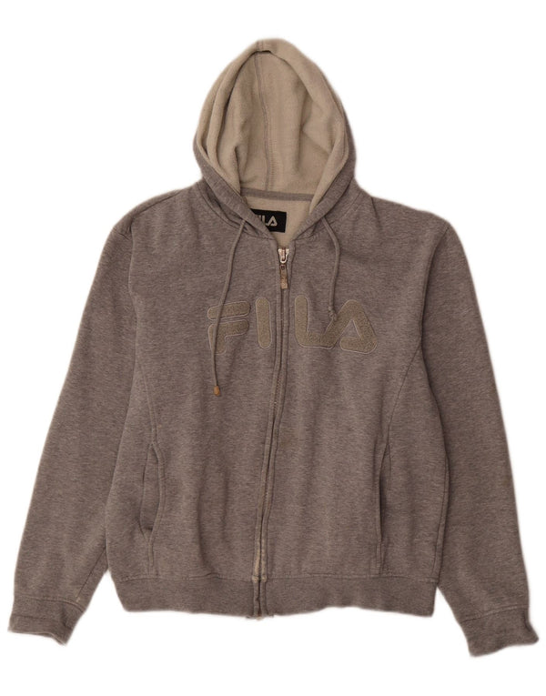 Fila Womens Graphic Zip Hoodie Sweater UK 10 Small Grau gefleckte Baumwolle