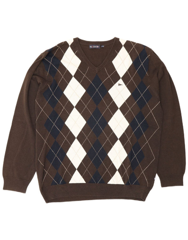 Paul Smith Herren-Pullover mit V-Ausschnitt, XL, braun, Argyle/Diamant
