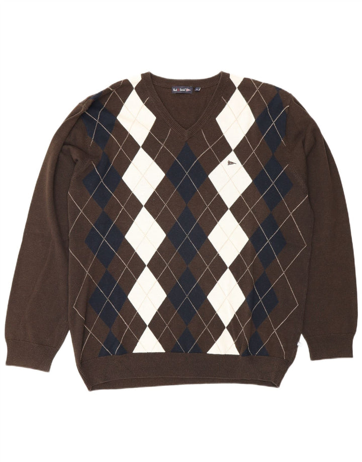 Paul Smith Herren-Pullover mit V-Ausschnitt, XL, braun, Argyle/Diamant