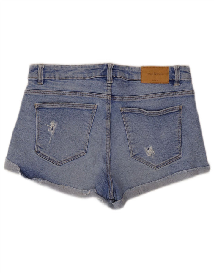 Zara Damen Trafaluc Distressed Denim Shorts EU 38 Small W28 Blau