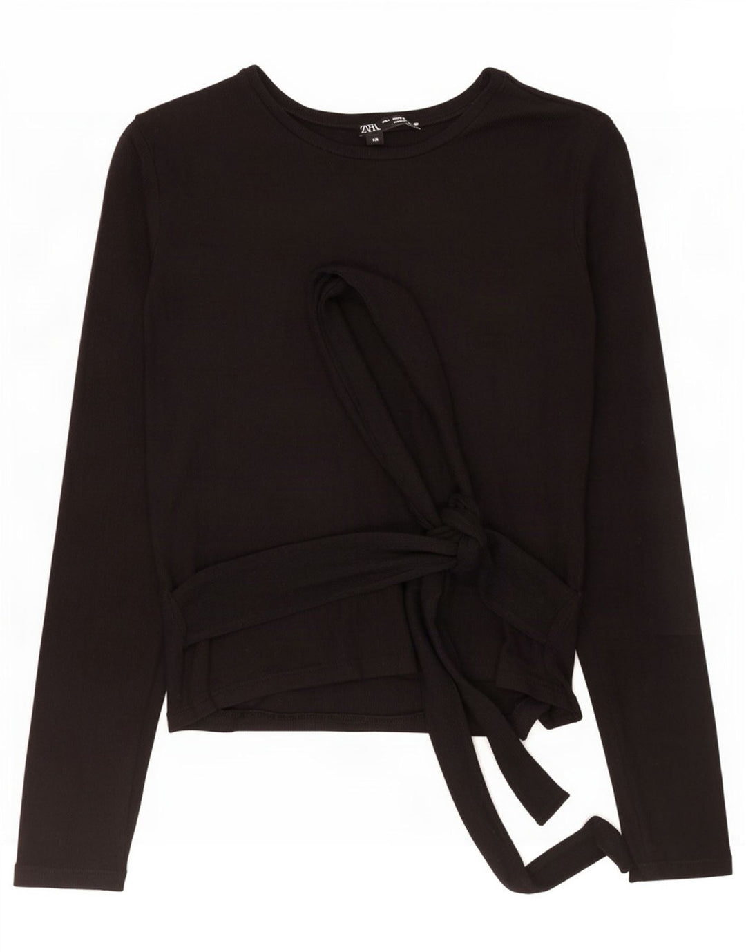 Zara Womens Front Tie Top Langarm UK 8 Small Schwarz