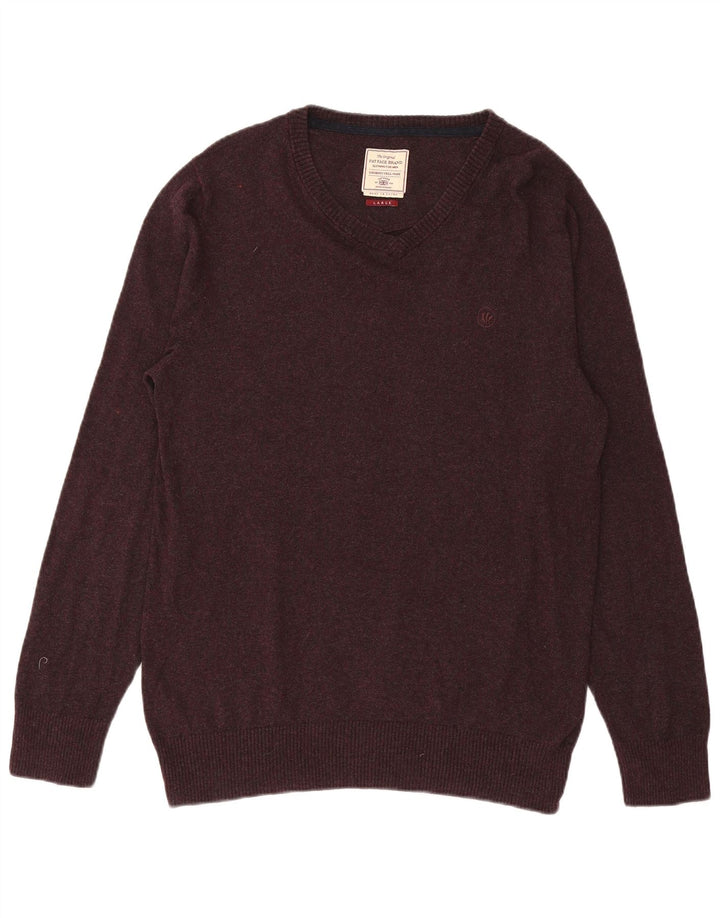 Fat Face Herren-Pullover mit V-Ausschnitt, Größe L, Baumwolle, Lila