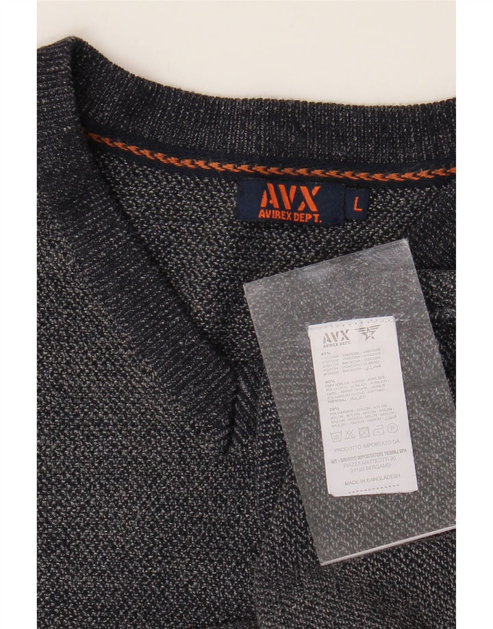 Avirex Herren-Pullover mit V-Ausschnitt, groß, graue Viskose