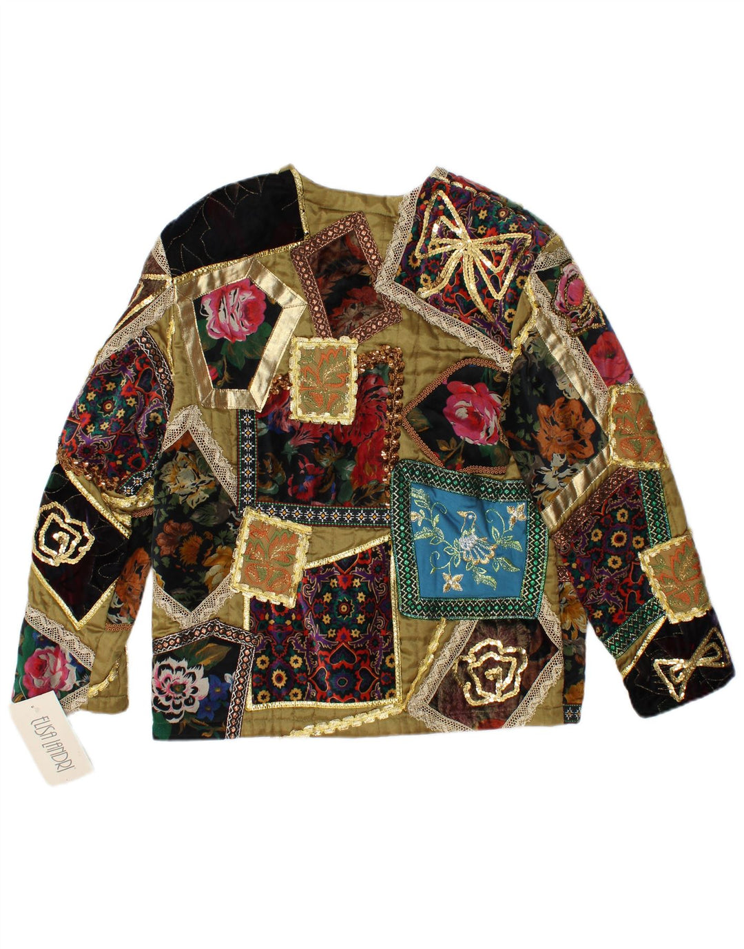 ELISA LANDRI Damen Blazer Jacke UK 16 Große Khaki Patchwork Viskose