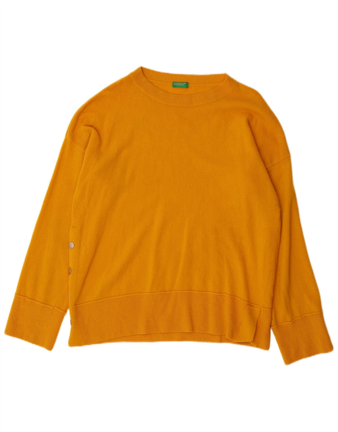 BENETTON Damen-Pullover, übergroß, Rundhalsausschnitt, Gr. 10, Größe S, gelbe Wolle