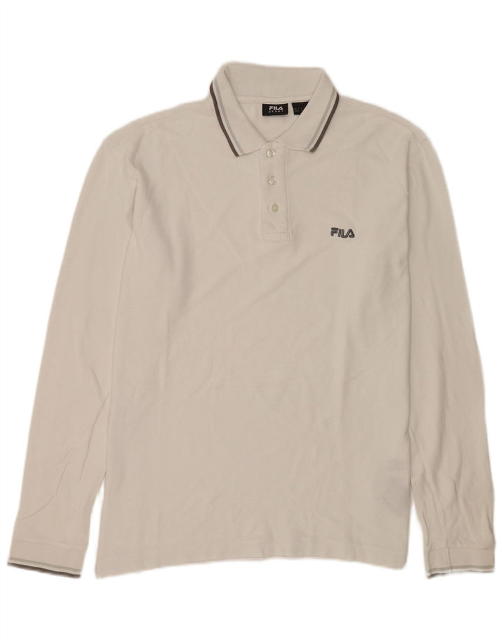 Fila Herren-Langarm-Poloshirt, groß, weiße Baumwolle