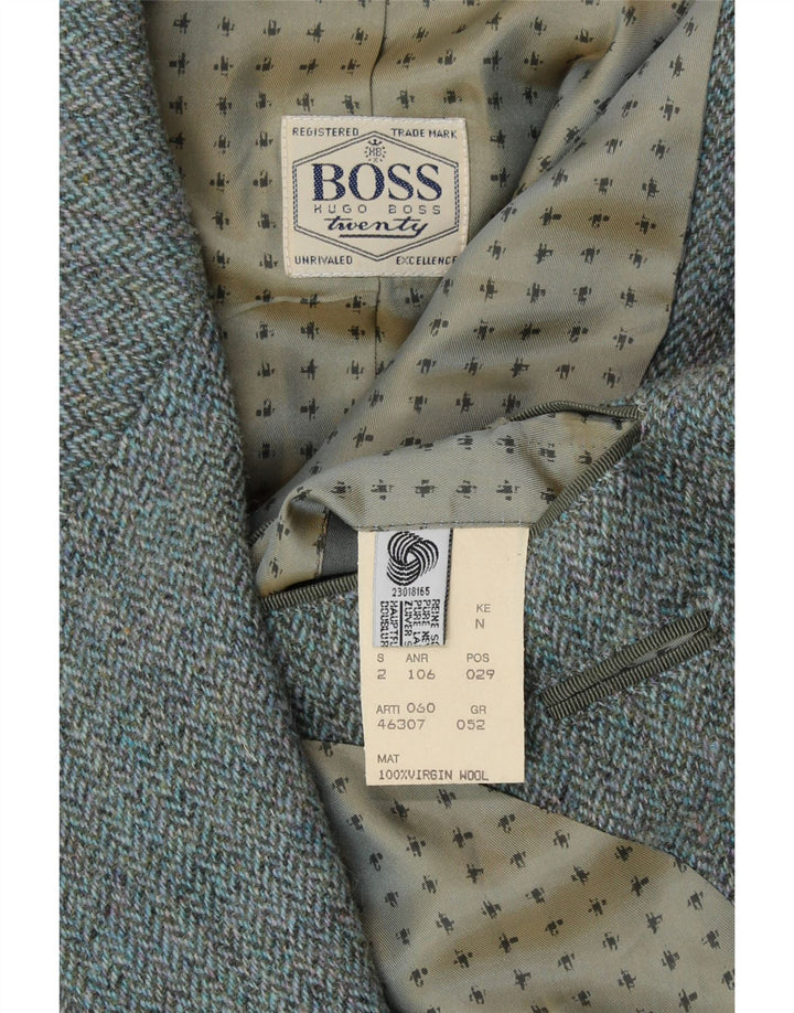 HUGO BOSS Herren 2-Knopf-Blazerjacke IT 52 XL Blaue Fischgräten-Schurwolle