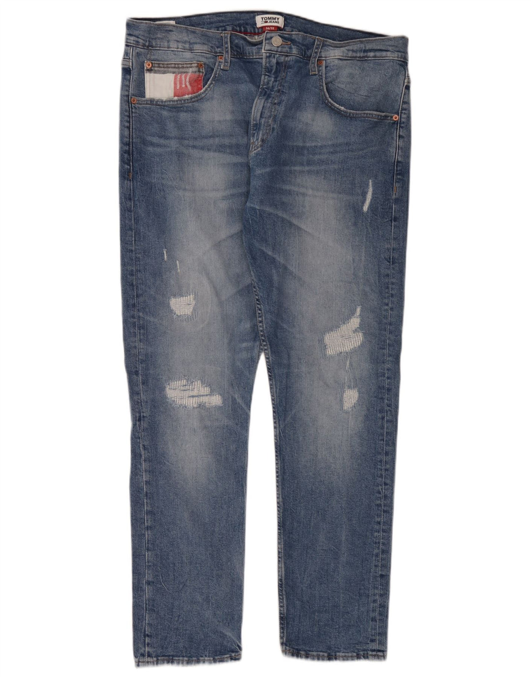 Tommy Hilfiger Herren Distressed Slim Jeans W36 L32 Blaue Baumwolle