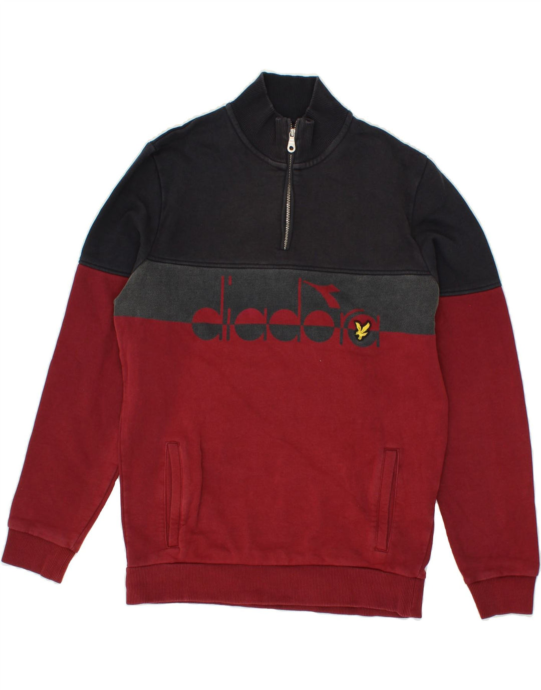 DIADORA Herren-Sweatshirt mit grafischem Reißverschluss und Rundhalsausschnitt, Größe S, Rot, Farbblock