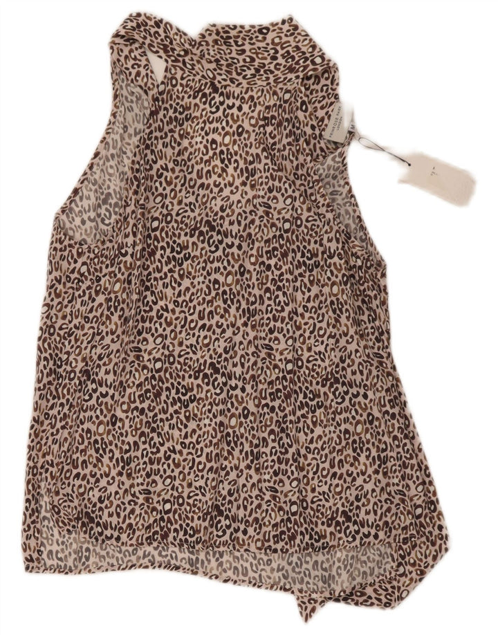 Primrose Damen-Top mit Neckholder vorne zum Binden, UK-Größe 42, mittelbraun, aus Seide mit Animal-Print